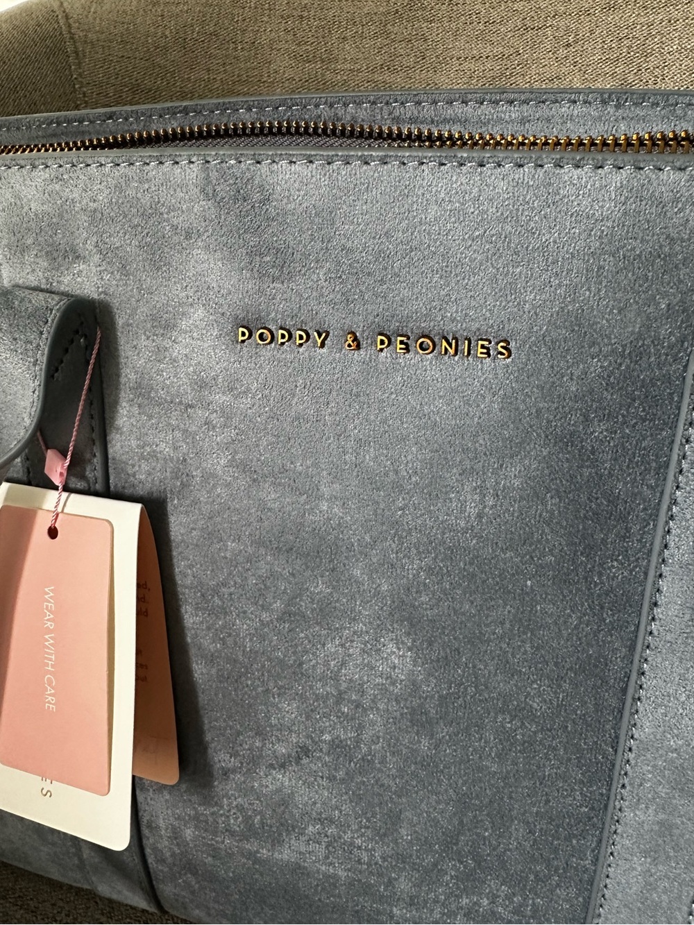Meadow Tote in Dusty Blue Suede - Poppy and Peonies Picnic Collection - Picture 5 of 6
